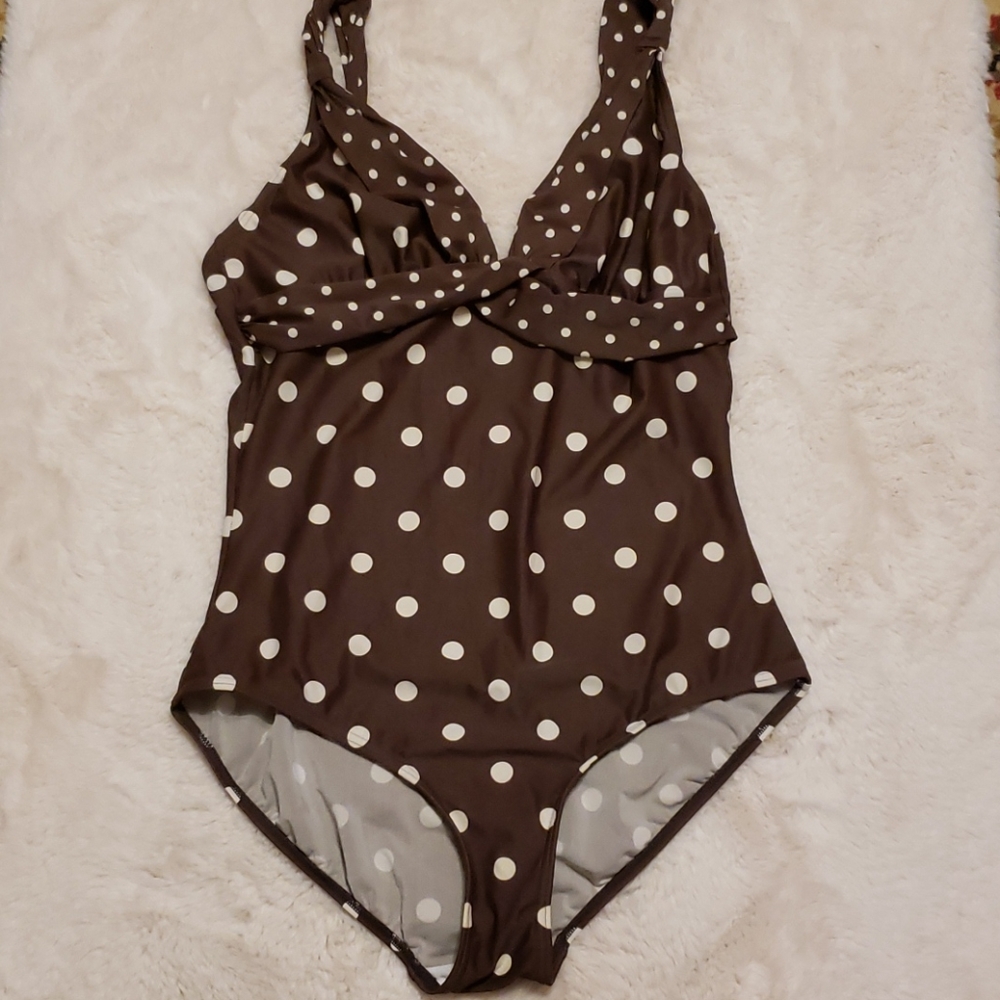 Boden Brown Polka Dot One Piece Swimsuit